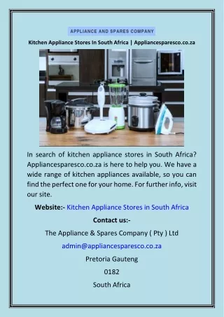 Kitchen Appliance Stores In South Africa  Appliancesparesco.co.za