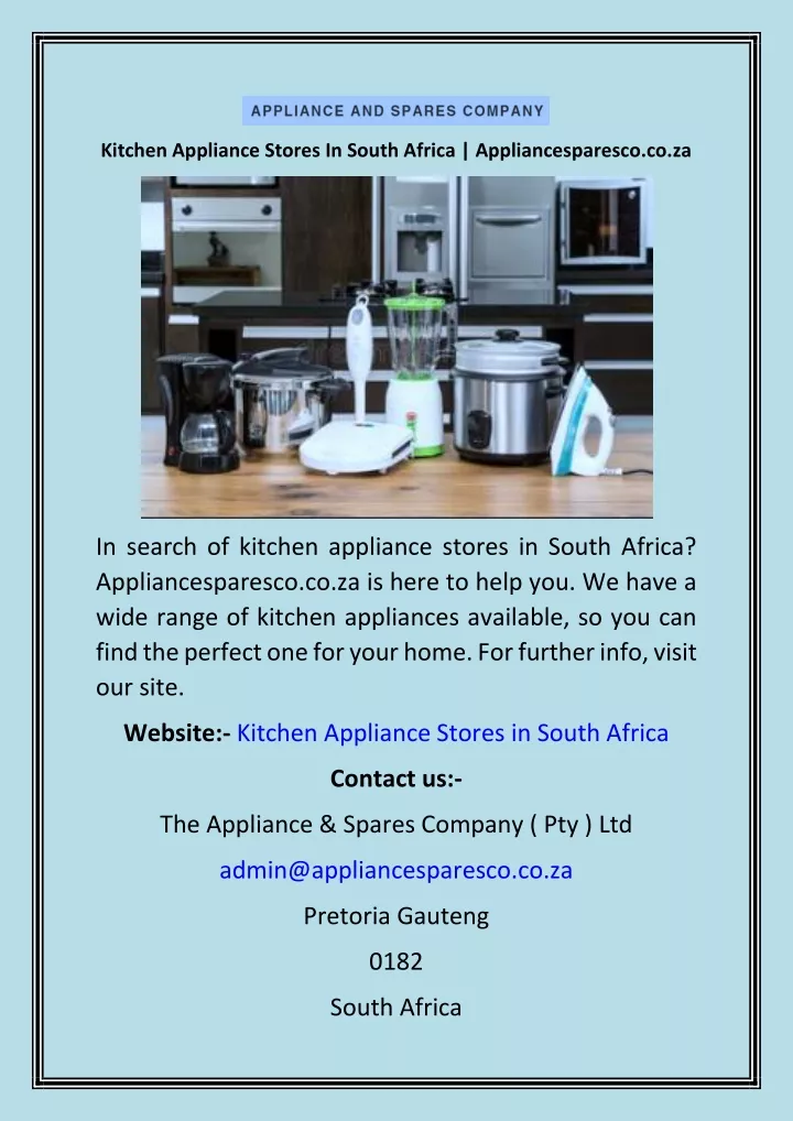 kitchen appliance stores in south africa