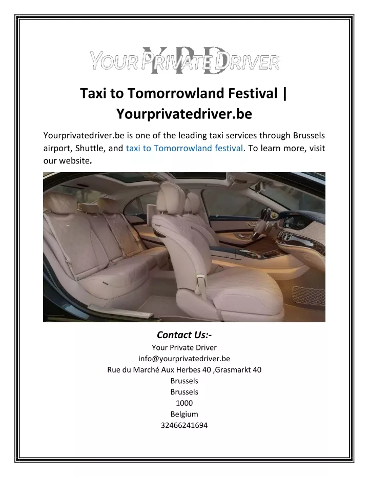 taxi to tomorrowland festival yourprivatedriver be
