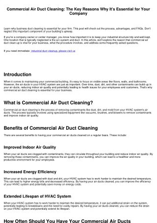 Commercial Duct Cleaning: The Key Reasons Why It's Necessary for Your Organization