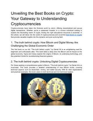 Unveiling the Best Books on Crypto_ Your Gateway to Understanding Cryptocurrencies