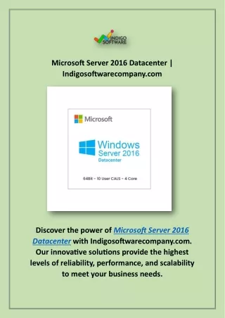 Microsoft Server 2016 Datacenter | Indigosoftwarecompany.com
