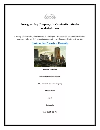 Foreigner Buy Property In Cambodia  Abode-realestate
