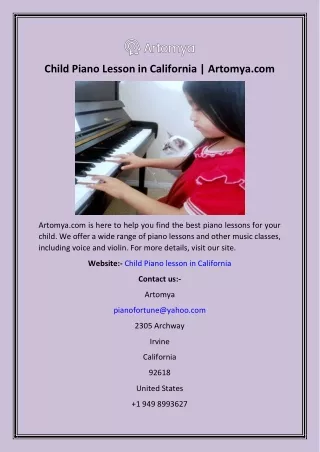 Child Piano Lesson in California  Artomya