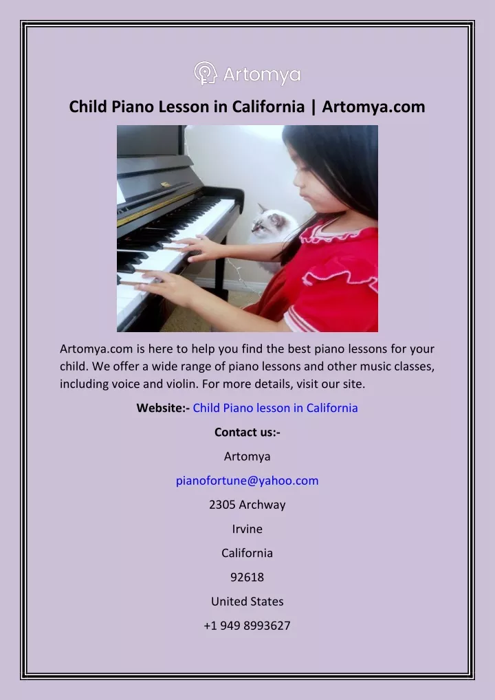 child piano lesson in california artomya com