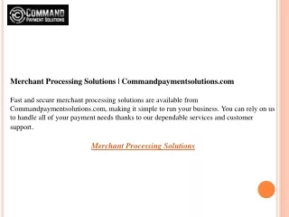 Merchant Processing Solutions  Commandpaymentsolutions.com