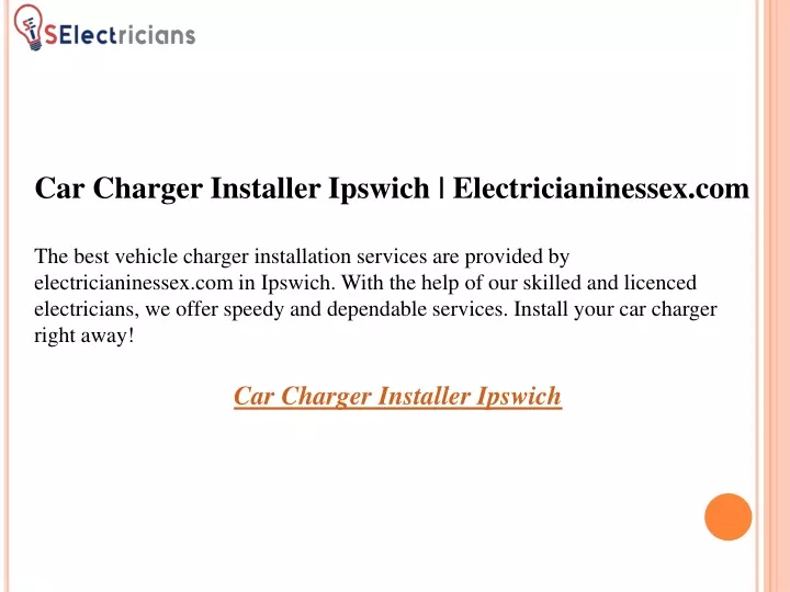 car charger installer ipswich electricianinessex