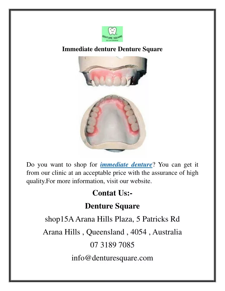immediate denture denture square
