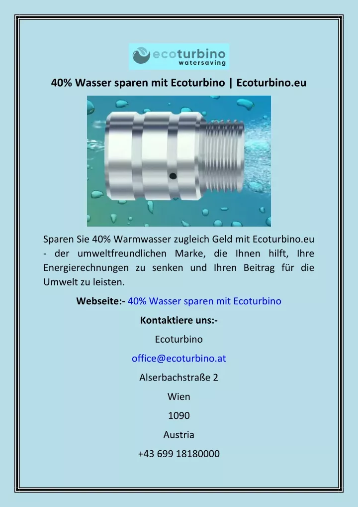 40 wasser sparen mit ecoturbino ecoturbino eu