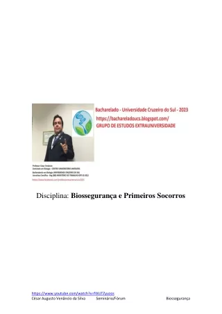 Disciplina Biossegurança e Primeiros Socorros