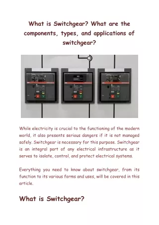 What is Switchgear What are the components, types, and applications of switchgear
