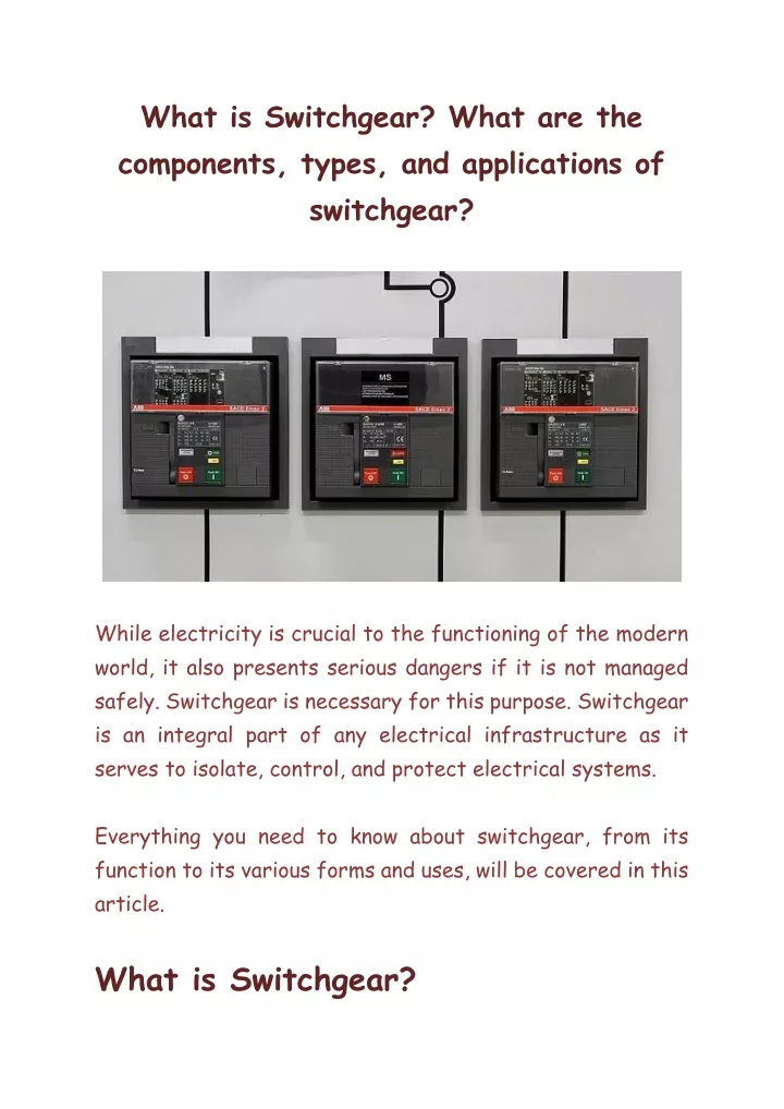 what is switchgear what are the components types