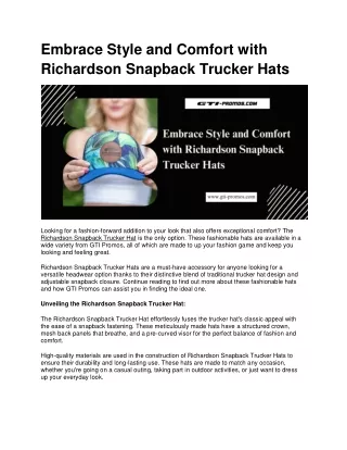 Embrace Style and Comfort with Richardson Snapback Trucker Hats