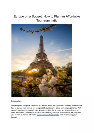 Europe on a Budget_ How to Plan an Affordable Tour from India