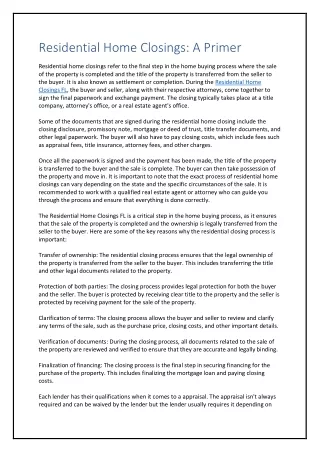 residential home closings a primer residential