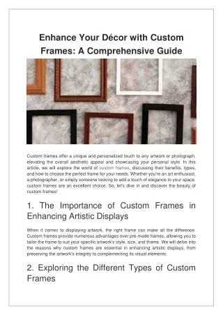 Enhance Your Décor with Custom Frames A Comprehensive Guide