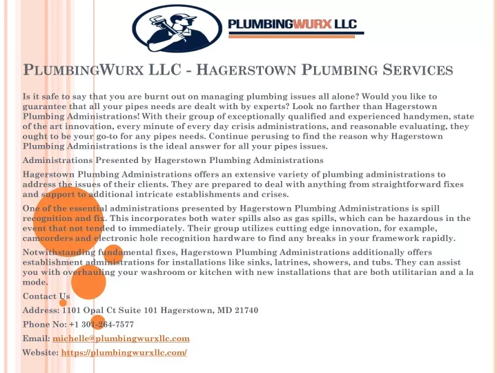 plumbingwurx llc hagerstown plumbing services