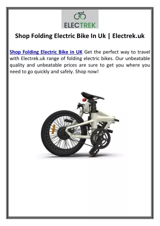 Shop Folding Electric Bike In Uk | Electrek.uk