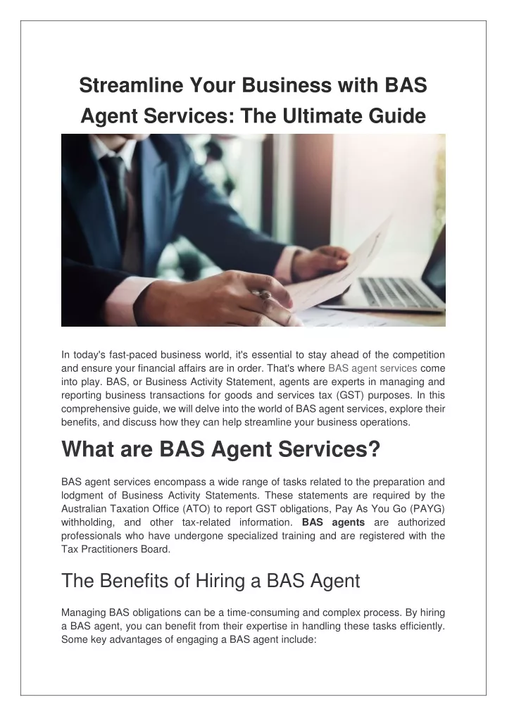 streamline your business with bas agent services