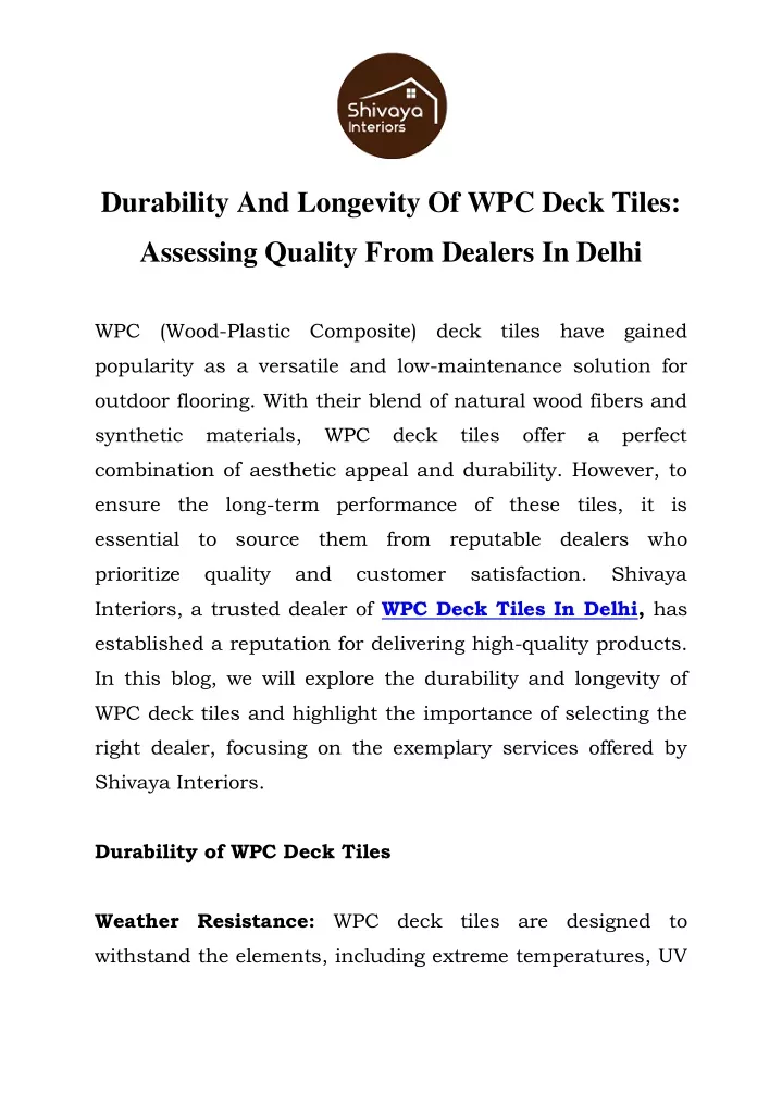 durability and longevity of wpc deck tiles