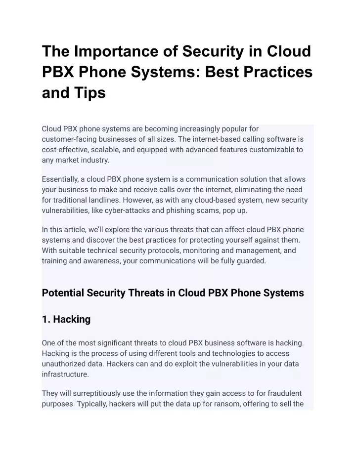 the importance of security in cloud pbx phone