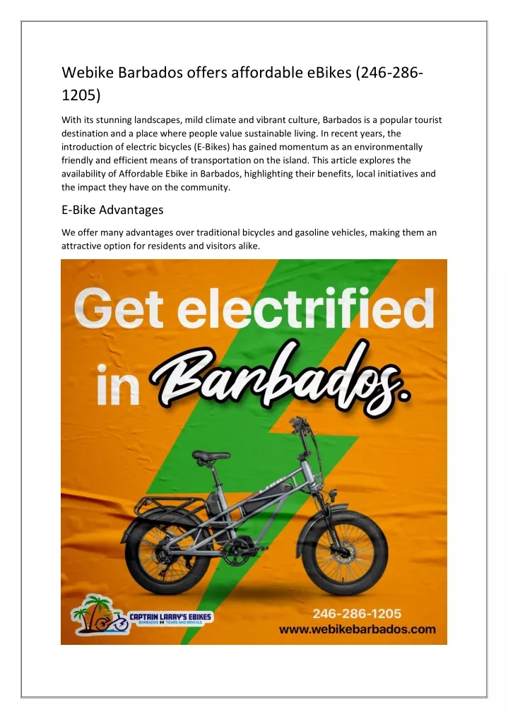 webike barbados offers affordable ebikes