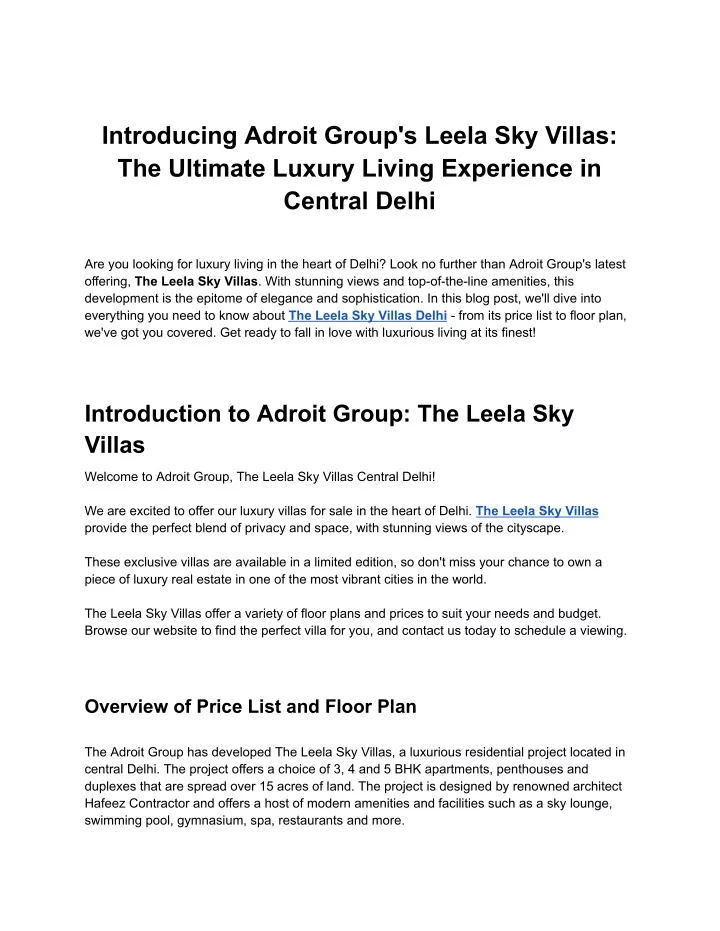 introducing adroit group s leela sky villas