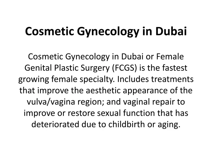 cosmetic gynecology in dubai