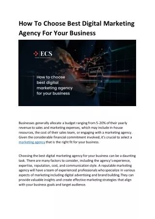 How To Choose Best Digital Marketing Agency For Your Business