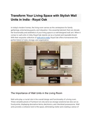Transform Your Living Space with Stylish Wall Units in India - Royal Oak