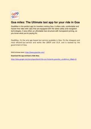 Goamiles :App Based Taxi Service in goa