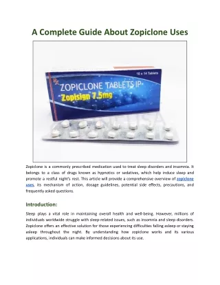 A Complete Guide About Zopiclone Uses