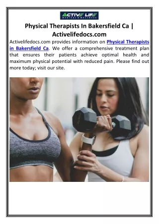 Physical Therapists In Bakersfield Ca | Activelifedocs.com