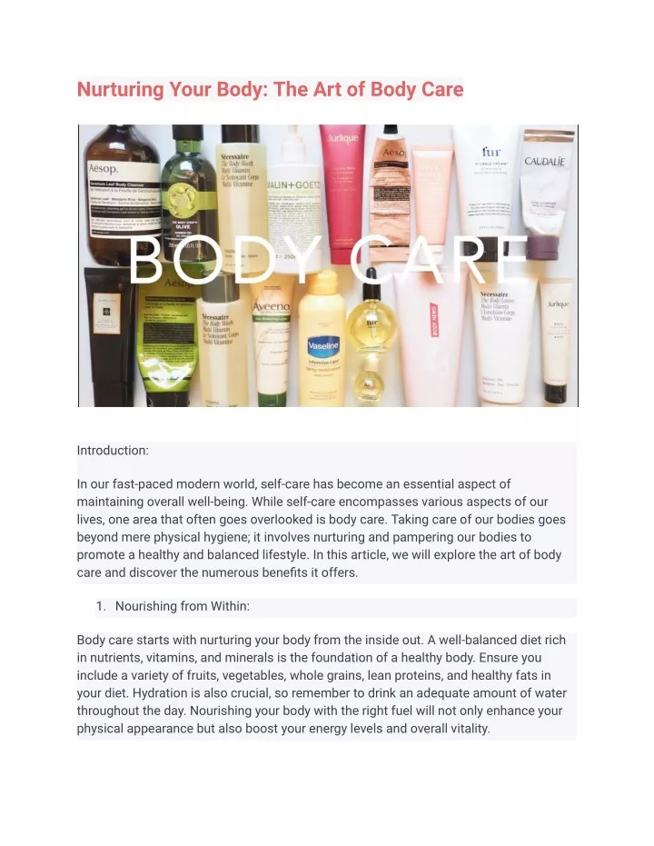 nurturing your body the art of body care