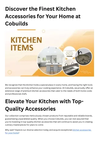 Discover the Finest Kitchen Accessories for Your Home at Cobuilds