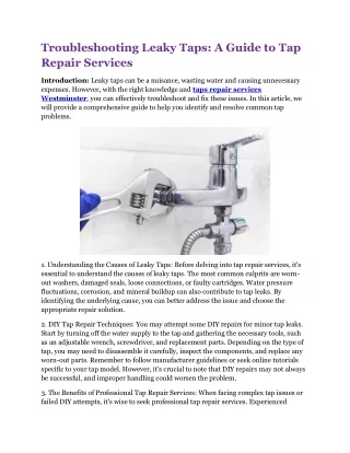 Taps Repair Services Westminster