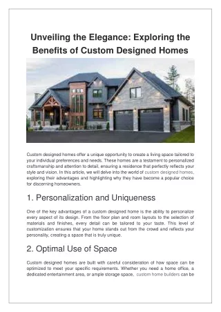 Unveiling the Elegance Exploring the Benefits of Custom Designed Homes
