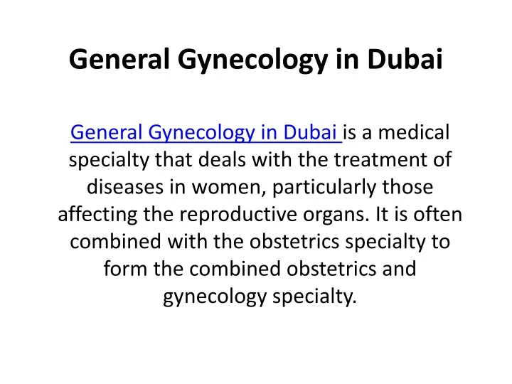 general gynecology in dubai