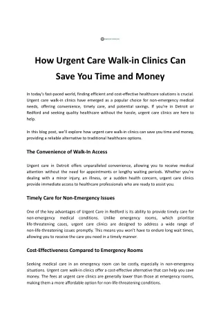 How Urgent Care Walk-in Clinics Can Save You Time and Money