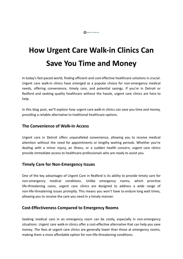 how urgent care walk in clinics can