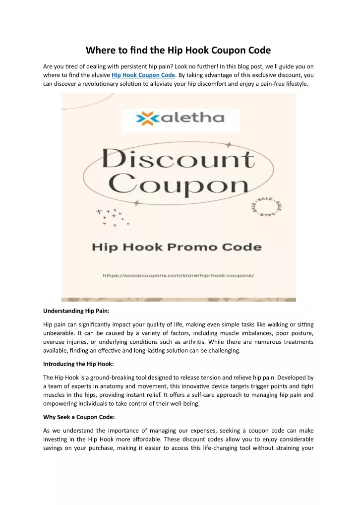 where to find the hip hook coupon code