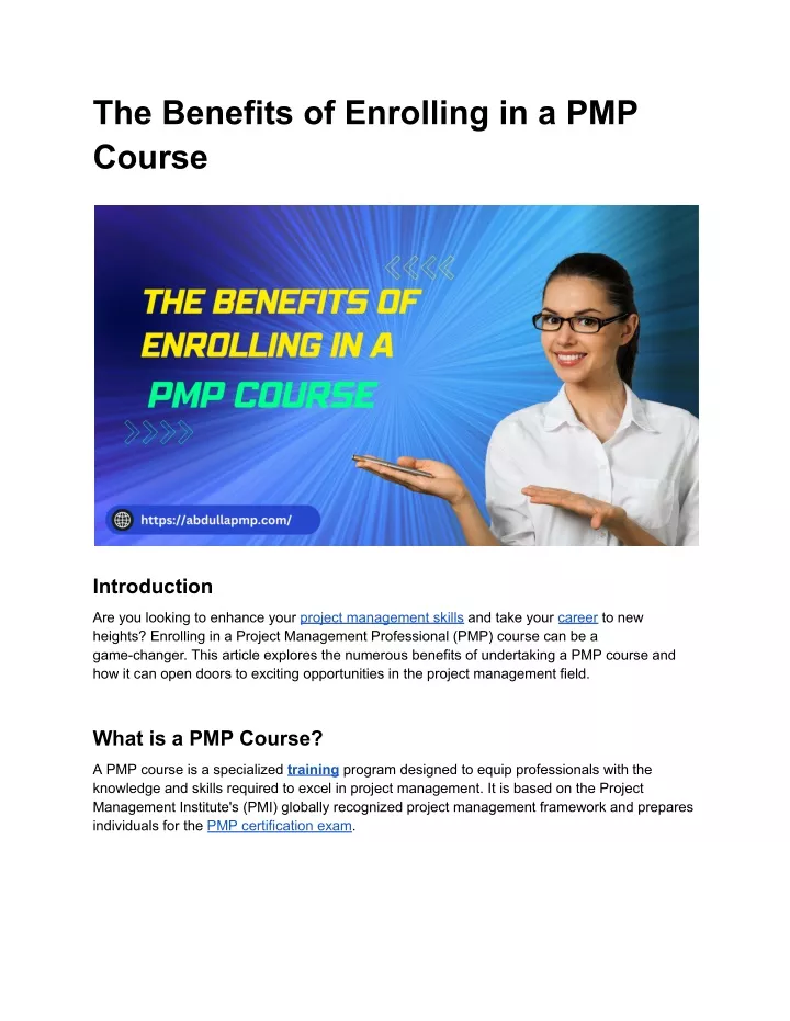 the benefits of enrolling in a pmp course