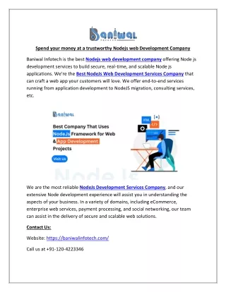 Trustworthy Nodejs web development services company - Baniwal Infotech