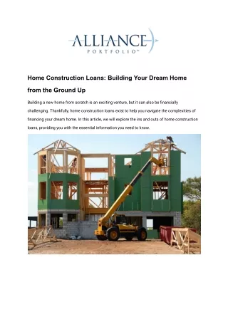 Unlocking Your Dream Home: Exploring Home Construction Loans