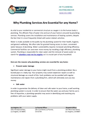 Why Plumbing Services Are Essential for any Home?