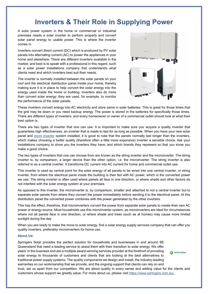 inverters their role in supplying power