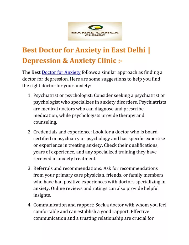 best doctor for anxiety in east delhi depression