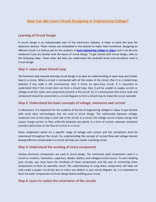 how can we learn circuit designing in engineering