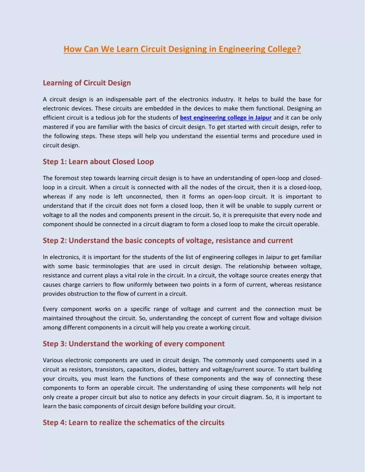 how can we learn circuit designing in engineering