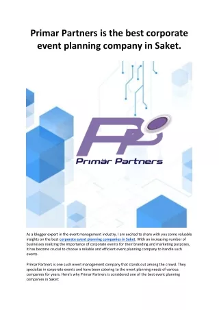 Primar Partners is the best corporate event planning company in Saket